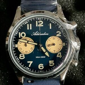 NIB Blue/Gold Addiesdive Chronograph VK 64 Mecha-Quartz Movement